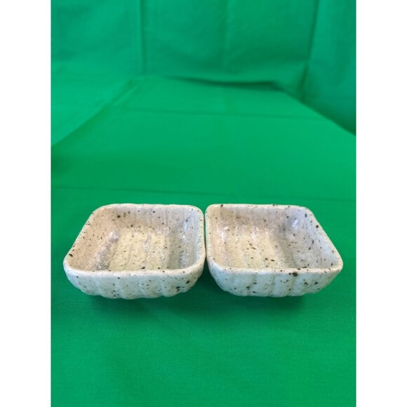 Set Of 2 Handmade Ceramic Square Dishes Speckled Beige 3" Side Small Bowls - Picture 1 of 2